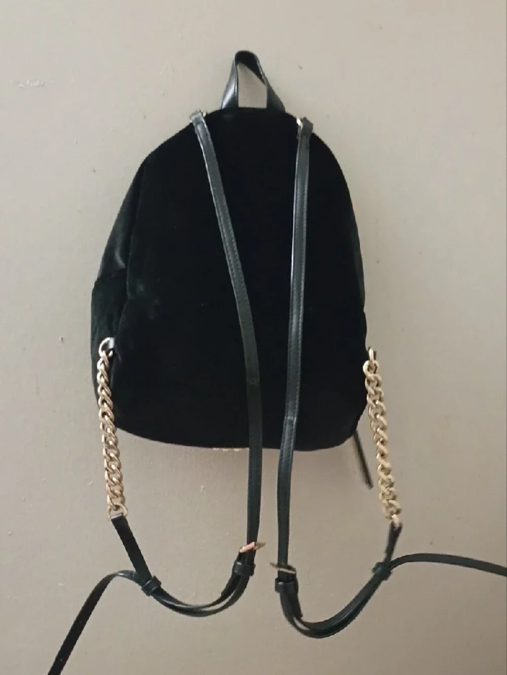 Victoria's Secret Black Velvet Women’s Backpack with Gold Chain Accent